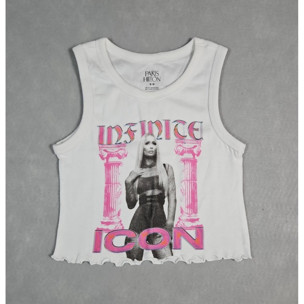 Paris Hilton Womens White Icon Graphic Crop Tank Top Size Small NWOT